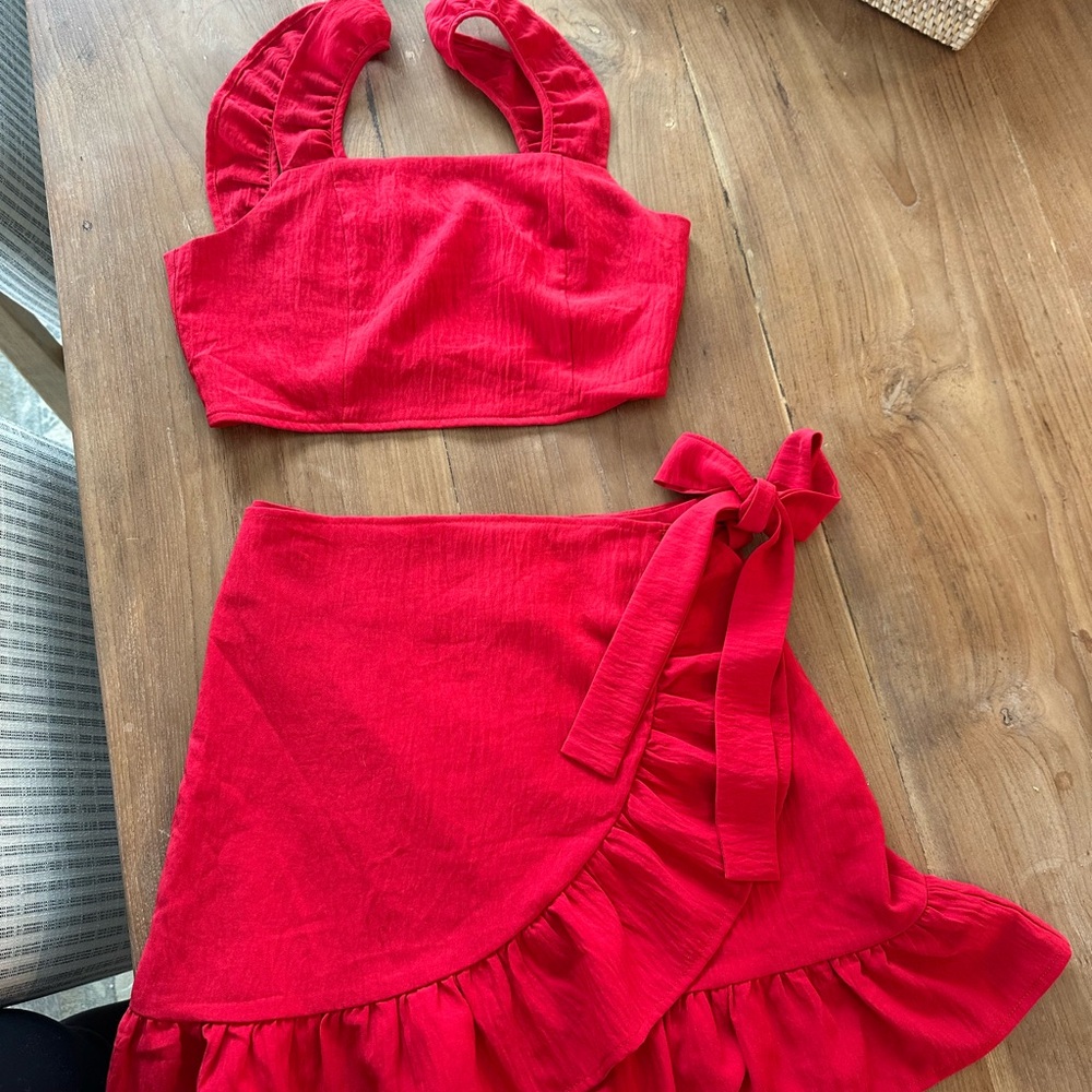 Red Ruffled Skirt Set - Picture 2 of 2